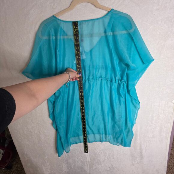 ECho Design NWT OneSize TURQUOISE blue Swimcover. Sheer. Delicate. Sexy. Classy - Picture 10 of 15